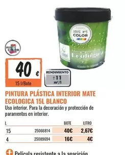 Blanco - Pintura Plastica Interior Mate Ecologica 15l