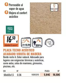 Confort - Placa Techo Acústico Acabado Viruta De Madera