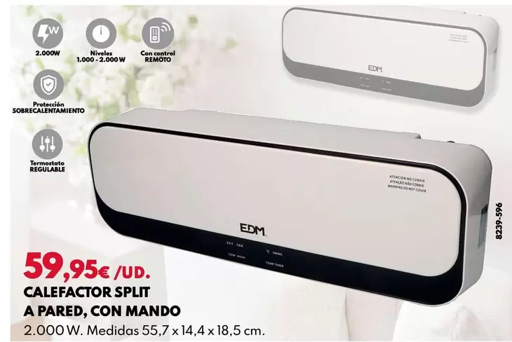 Edm - Calefactor Split A Pared, Con Mando