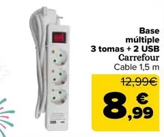 Carrefour - Base  Multiple  3 Tomas + 2 Usb  