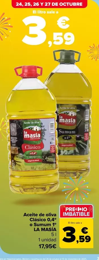 La Masía - Aceite De Oliva  Clasico 0,4°  O Sumum 1° 