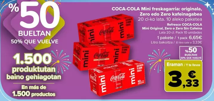 Coca-Cola - Refresco Mini Original, Zero O Zero Sin Cafeina