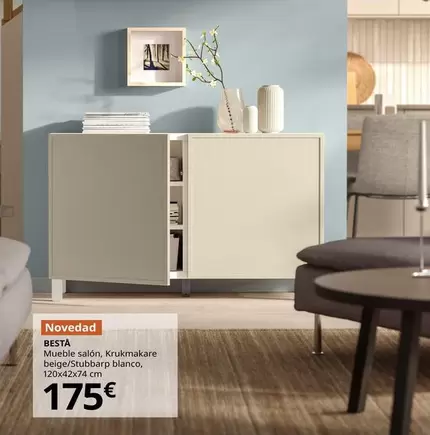 Bestå - Mueble Salón, Krukmakare Beige/stubbarp Blanco, 120x42x74 Cm