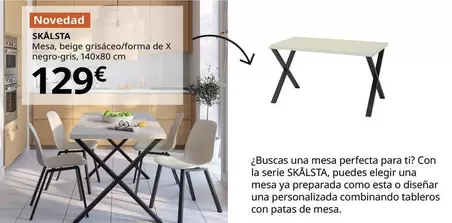 Skålsta - Mesa, Beige Grisáceo/forma De X Negro-gris, 140x80 Cm