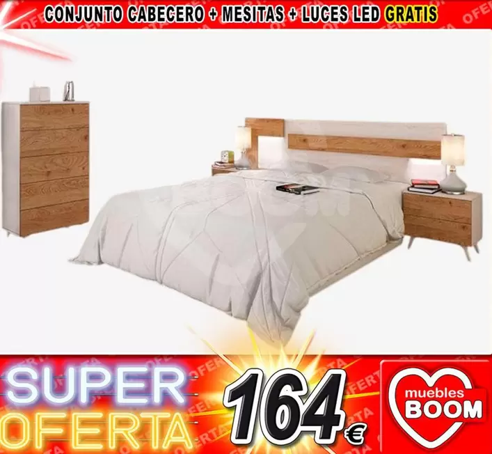 Conjunto Cabecero + Mesitas + Luces Led Gratis