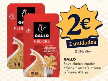 Gallo - Pasta Clásica Tenedor Hélices, Plumas 3, Tallarín O Fideuá, 450 Gr
