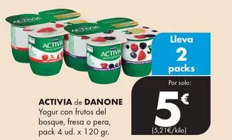 Danone - Yogur Con Frutos Del Bosque, Fresa O Pera, 5 Pack 4 Ud. X 120 Gr. Activia