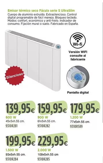 Emisor Termico Seco Facula Serie S UltraSlim