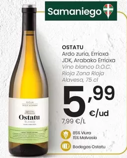 Ostatu - Vino Blanco D.O.C. Rioja Zona Rioja Alavesa