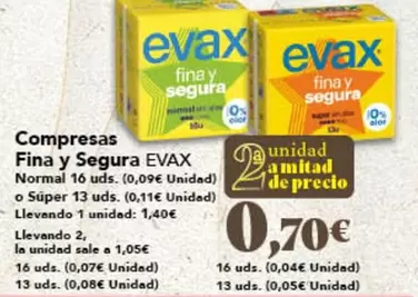 Evax - Compresas Fina Y Segura