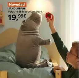 Sandlopare - Peluche 56 Hipopotamo/Gris