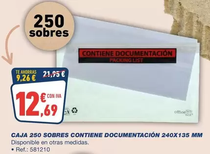 Caja 250 Sobres Contiene Documentación 240x135 Mm