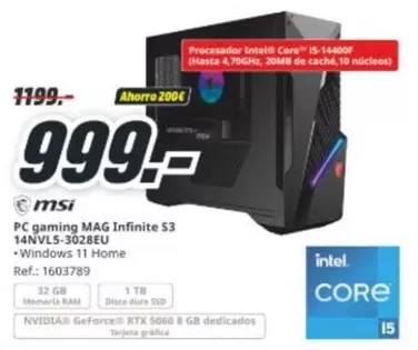 MSI - Pc Gaming Mag Infinite S3 14nvl5-3028eu