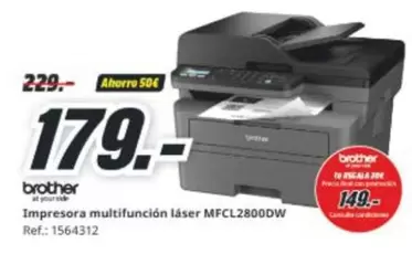 Brother - Impresora Multifunción Láser Mfcl2800dw