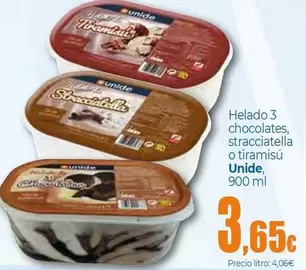Unide - Helado 3 Chocolates, Stracciatella O Tiramisú 