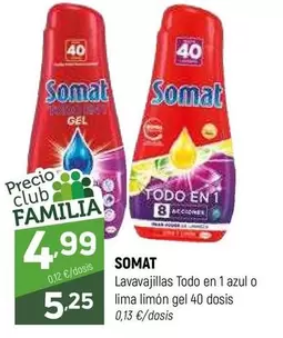 Somat - Lavavajillas Todo En 1 Azul O Lima Limon Gel 40 Dosis