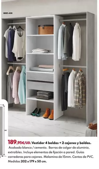 Vestidor 4 Baldas + 2 Cajones Y Baldas