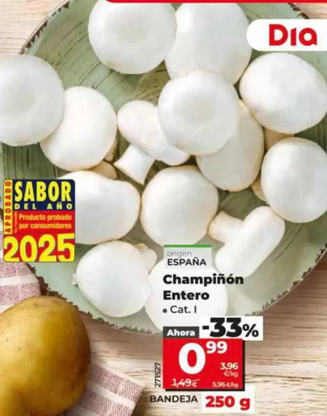 Champiñon Entero Bandeja 250 G