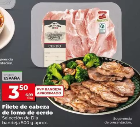 Selección De Dia - Filete De Cabeza De Lomo De Cerdo  Bandeja 500 G Aprox.
