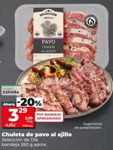 Selección De Dia - Chuleta De Pavo Al Ajillo Bandeja 550 G Aprox.