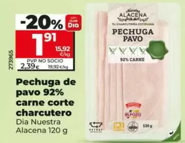 Dia Nuestra Alacena  - Pechuga De Pavo 92% Carne Corte Charcutero 120 G