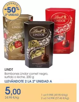 Lindt - Bombones Lindor Cornet Negro Surtido O Leche