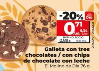 El Molino De Dia - Galleta Con Tres Chocolates / Con Chips De Chocolate Con Leche  76 G