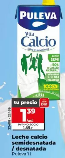 Puleva  - Leche Calcio Semidesnatada / Desnatada  1 L