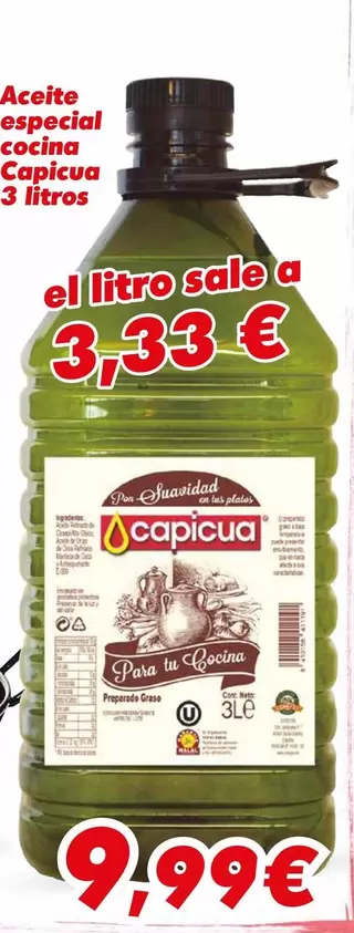 Capicua - Aceite Especial Cocina 3 Litros