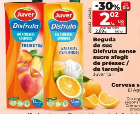 Juver  - Bebida De Zumo Disfruta Sin Azúcar Añadido De Melocotón 1,5 L