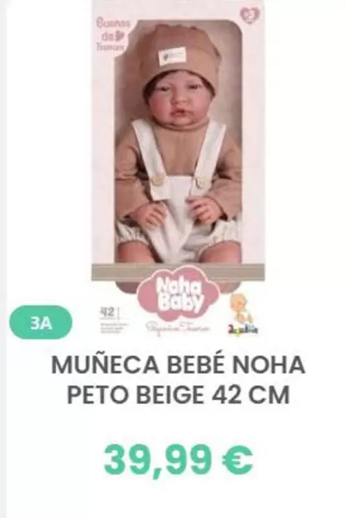 Noha Baby - Muñeca Bebé Peto Beige 42 Cm