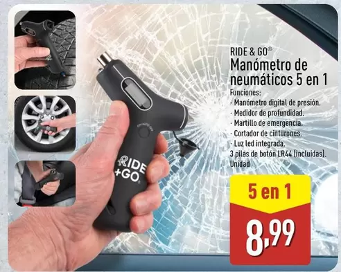 Ride & Go - Manómetro De Neumaticos 5 En 1
