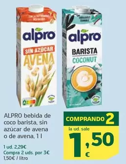 Alpro - Bebida De Coco Barista, Sin Azúcar De Avena O De Avena