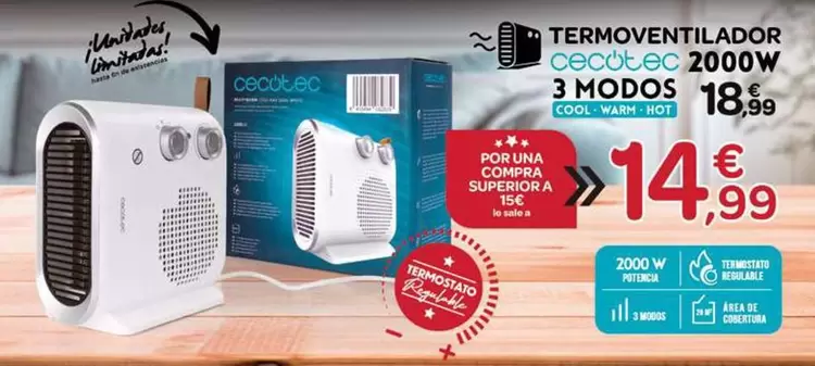 Cecotec - Termoventilador 2000W 3 Modos