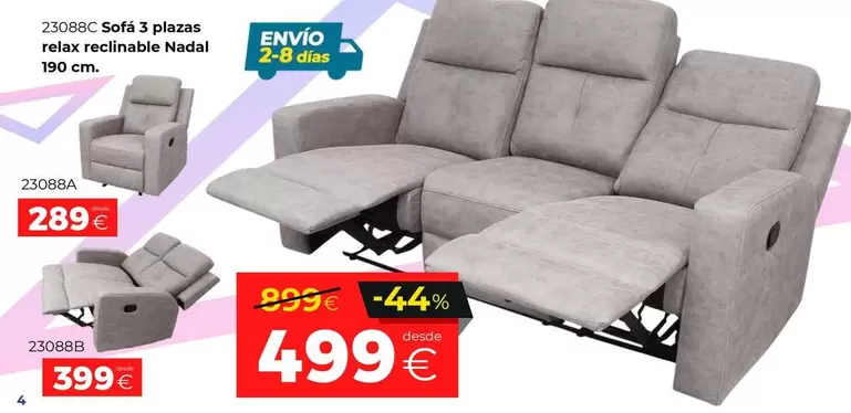 Sofá 3 Plazas  Reclinable Nadal 190 Cm.