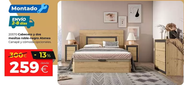 Cabecero Y Dos Mesitas Roble Negro Atenea