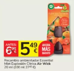 Air Wick - Recambio Ambientador Essential Mist Explosion Citrica