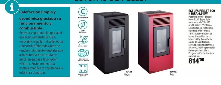 Estufa Pellet Eco Negra 6,5 Kw