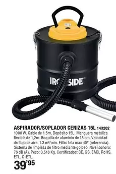 Ironside - Aspirador/Soplador Cenizas 15l
