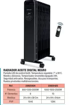 Radiador Aceite Digital Negro