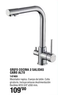 Grifo Cocina 2 Salidas Cano Alto