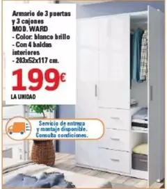 ward - Armario De 3 Puertas Y 3 Cajones