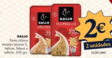 Gallo - Pasta Clasica Tendero Plumas 3, Helices, Fideuá O Tallarin