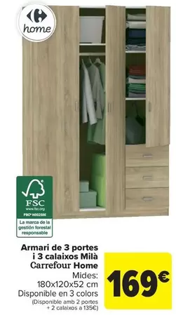 Carrefour Home - Armario 3 Puertas Y 3 Cajones Milan