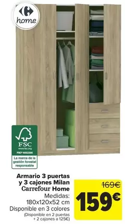 Carrefour Home - Armario 3 Puertas Y 3 Cajones Milan