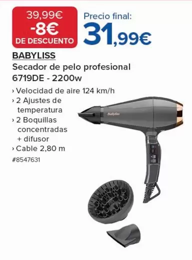 Babyliss - Secador De Pelo Profesional 679DE- 2200w