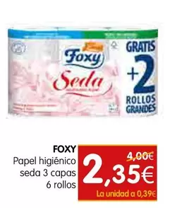 Foxy - Papel Higienico Seda 3 Capas 6 Rollos