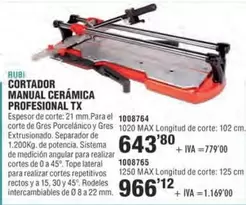 Rubi - Cortador Manual Cerámica Profesional Tx