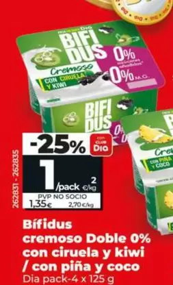 Dia - Bífidus Cremoso Doble 0% Con Ciruela Y Kiwi / Con Pina Y Coco