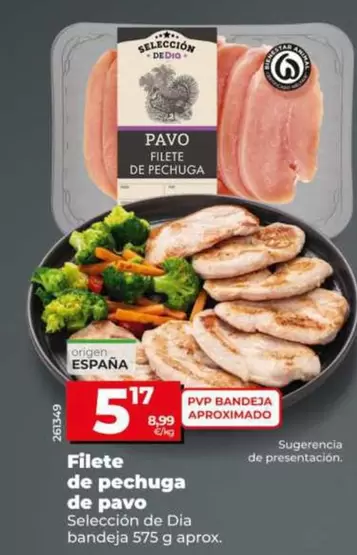 Selección De Dia - Filete De Pechuga De Pavo  Bandeja 575 G Aprox.